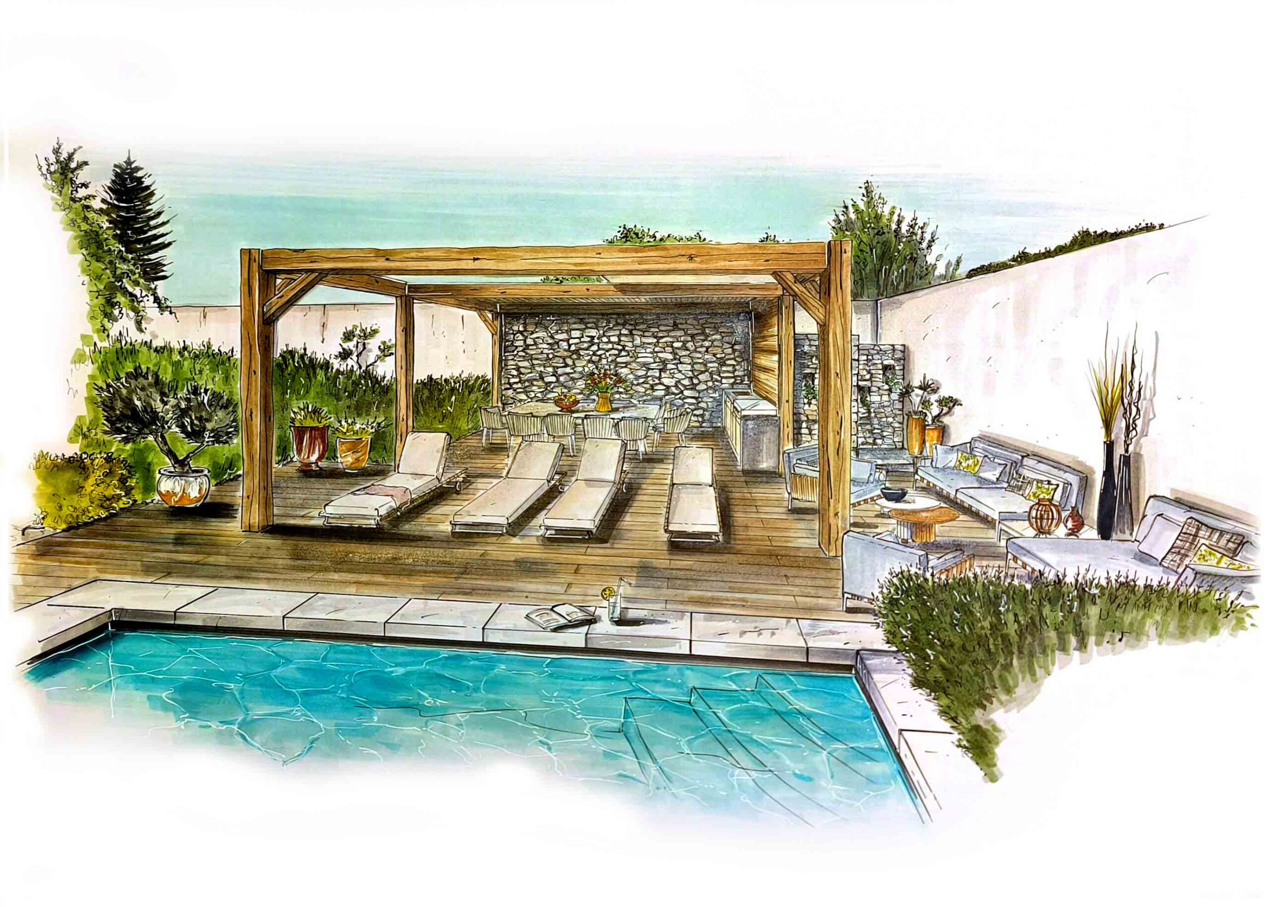 perspective dessin plan jardins